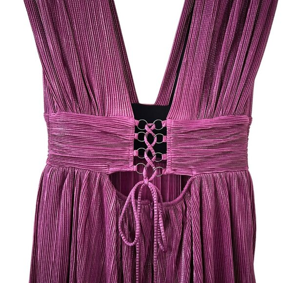 Sabina Musayev Judith Metallic Plunge Neck Pleated Layered Gown Purple Size XL - Picture 13 of 16